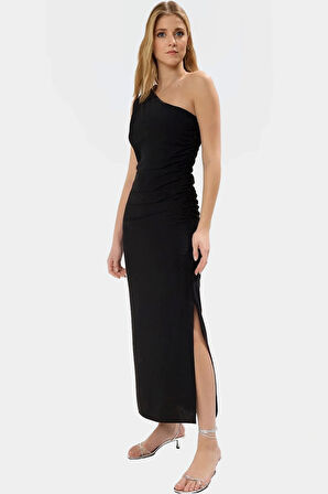 Yazlık Tek Omuz Elbise 130cm Boy Bodycon Kesim Soft Krep Rahat Ve Şık Kaliteli İşçilik