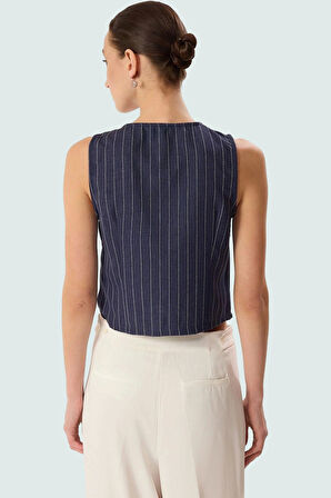 Modern Çizgili Crop Bluz V Yaka Polyester Yazlık Dayanıklı Malzeme Yüksek Kalite