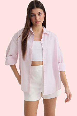 Kadın Şık Gece Çizgili Terrycotton Gömlek Pamuklu Dokuma Uzun Kol Yaz Aylarının Vazgeçilmezi