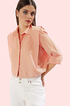 Kadın Pamuk Crop Gömlek Yaka Boxy Kalıp Günlük Şıklık İçin Hafta Sonu Yaz Aylarının Vazgeçilmezi