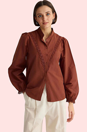 Kadın Regular Kalıp Pamuklu Gömlek Dantel Detaylı Günlük Ve İş Hayatı Yaz Aylarının Vazgeçilmezi