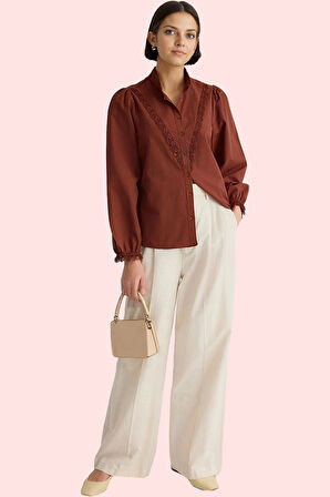 Kadın Regular Kalıp Pamuklu Gömlek Dantel Detaylı Günlük Ve İş Hayatı Yaz Aylarının Vazgeçilmezi