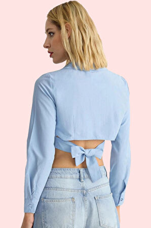 Kadın Sırt Detaylı Uzun Kollu Pamuklu Fitted Gömlek Günlük Kullanım Yaz Aylarının Vazgeçilmezi