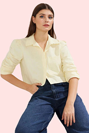 Kadın Terrycotton Kumaş Crop Gömlek Boxy Kalıp Smart Stil Günlük Kombinler Kaliteli Malzeme
