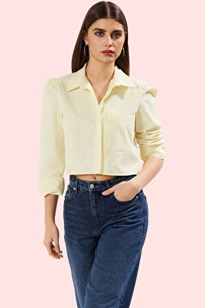 Kadın Terrycotton Kumaş Crop Gömlek Boxy Kalıp Smart Stil Günlük Kombinler Kaliteli Malzeme