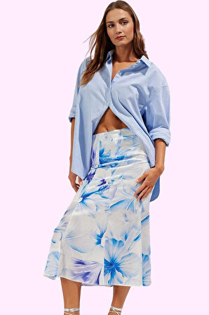 Kadın Yazlık Maxi Balık Etek Çok Çiçek Desenli Dokuma Saten Kumaş Yaz Aylarının Vazgeçilmezi