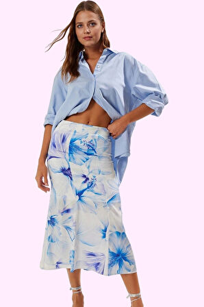 Kadın Yazlık Maxi Balık Etek Çok Çiçek Desenli Dokuma Saten Kumaş Yaz Aylarının Vazgeçilmezi