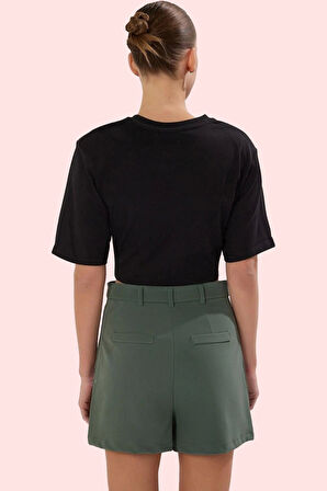 Kadın Yüksek Bel Boru Paça Şort Polyester Elastan Nefes Alabilir Kumaş Yaz Aylarının Vazgeçilmezi