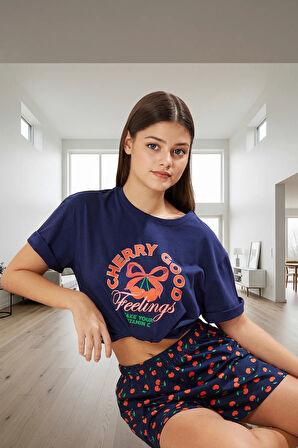 Yazlık %100 Pamuklu Homewear Pijama Takımı Şort ve Tişört Modern Stil Yüksek Kalite