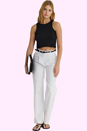 Kadın Pamuk Gabardin Pantolon Geniş Paça Rahat Günlük Stil Hafta Sonu Yaz Aylarının Vazgeçilmezi