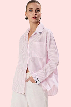 Kadın Basic Oversize Pamuklu Gömlek; Günlük Ve İş Hayatı İçin İdeal Çizgili Desen Hafta Sonu