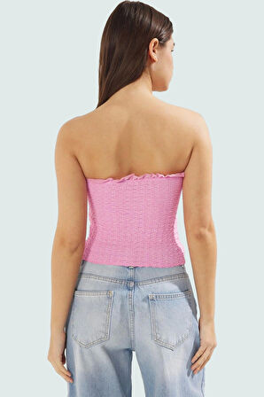 Straplez Büzgü Detaylı Örme Bluz Fitted Yazlık Esnek Modern Stil Özel Tasarım Mükemmel Uyum