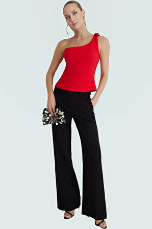 Asimetrik Yaka Bluz Fitted Finike Dokuma Polyester Elastan Yaz Özel Tasarım