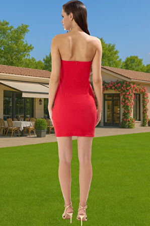 Bodycon Kısa Straplez Abiye Elbise Polyester Elastan Yazlık Profesyonel Görünüm Konforlu Kesim