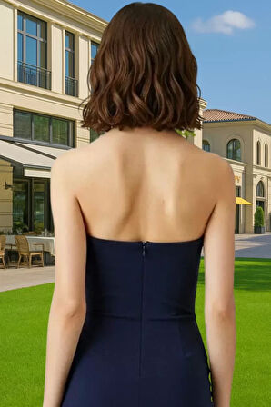 Bodycon Kısa Straplez Abiye Elbise Polyester Elastan Yazlık Profesyonel Görünüm Konforlu Kesim