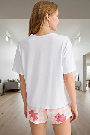 2'li Pamuklu Pijama Takımı Ayıcıklı Desenli Regular Kalıp Günlük Kullanım İçin