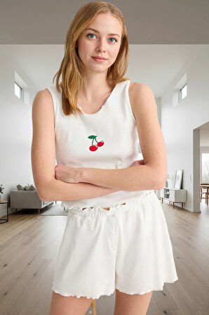 Rahat Kalıp 2'li Homewear Pijama Takımı Kalın Askılı Atlet ve Şort Kullanım