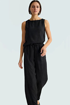 Polyester Dokuma Bluz Pantolon Takım Yüksek Bel Yazlık Casual Rahat Kullanım Kalite