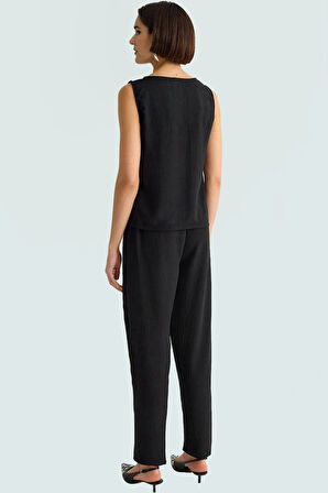 Polyester Dokuma Bluz Pantolon Takım Yüksek Bel Yazlık Casual Rahat Kullanım Kalite