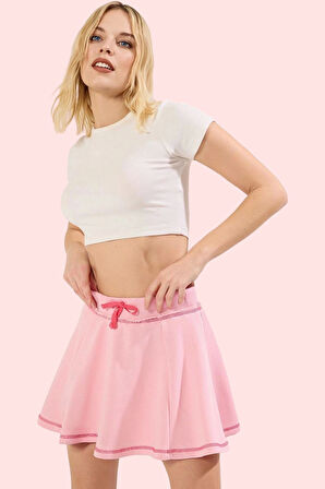 Kadın Yüksek Bel Şort Etek Örme Kumaş Renk Bloklu Yazlık Günlük Kombin Yaz Aylarının Vazgeçilmezi