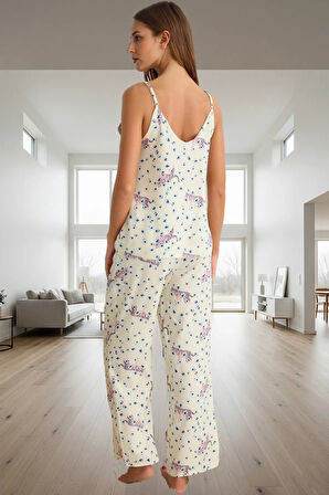 100% Viskoz Dokuma Pijama Takımı Renk Hayvan Desenli Regular Kalıp Özel Tasarım