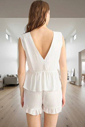 Yazlık Şortlu Pijama Takımı 100% Viskon Renk Fırfırlı Tasarım Konforlu Kesim Şık Görünüm