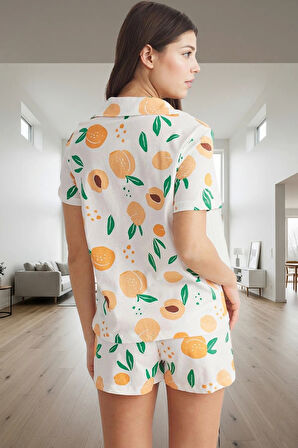Regular Kalıp %100 Pamuk Homewear Pijama Takımı Kısa Kollu Meyve Desenli Profesyonel Görünüm