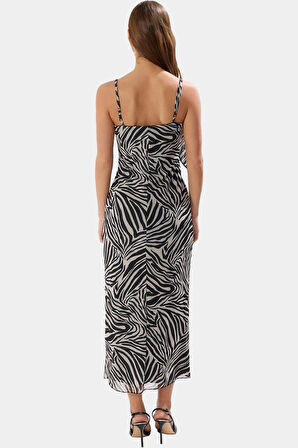 Aplike Detaylı Bodycon Maxi Elbise 94% Polyester 6% Elastan Örme Tül Modern Stil Yüksek Kalite