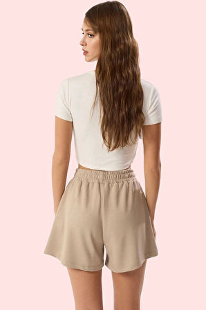 Kadın Viskoz Şort Düz Desen Beli Lastikli Günlük Kullanım Hafta Sonu Yaz Aylarının Vazgeçilmezi