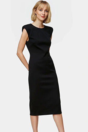 Vücut Şekillendirici Midi Elbise Örme Kumaş Kolsuz Yüksek Kalite Zarifane Tasarım