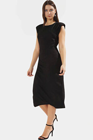 Vücut Şekillendirici Midi Elbise Örme Kumaş Kolsuz Yüksek Kalite Zarifane Tasarım