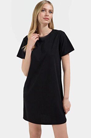 Rahat Kesim Mini Elbise 54% Elastommultiester 46% Polyester 86cm Boy Profesyonel Görünüm