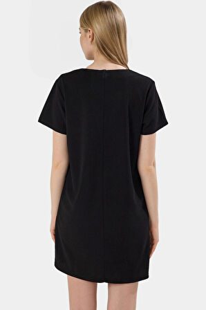 Rahat Kesim Mini Elbise 54% Elastommultiester 46% Polyester 86cm Boy Profesyonel Görünüm