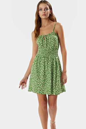Örme Kumaşlı Kolsuz Mini Elbise Çiçek Desenli Bodycon Günlük Zarifane Tasarım