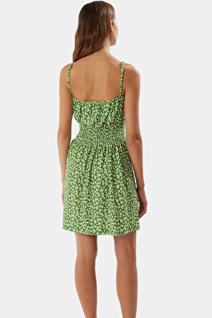 Örme Kumaşlı Kolsuz Mini Elbise Çiçek Desenli Bodycon Günlük Zarifane Tasarım
