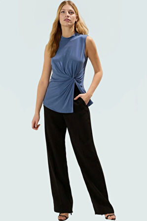 71% Modal 29% Polyester Bluz Dik Yaka Asimetrik Kolsuz Tasarım Kaliteli İşçilik Uzun Ömürlü