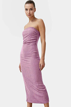 Yazlık Midi Elbise Kolsuz Bodycon Polyester Örme Kumaş Uzun Ömürlü Şık Görünüm