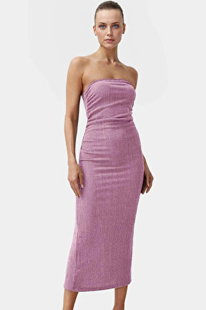 Yazlık Midi Elbise Kolsuz Bodycon Polyester Örme Kumaş Uzun Ömürlü Şık Görünüm