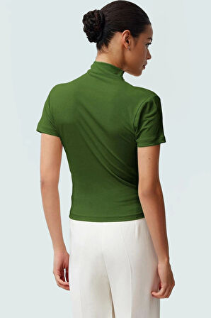 Polyester Elastan Örme Bluz Dik Yaka Fitted Kısa Kollu Yazlık Yüksek Kalite Rahat Kullanım