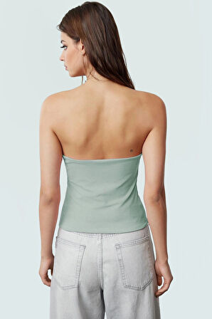Rahat ve Şık Scuba Krep Crop Bluz Halter Yaka Polyester Karışımı Özenle Seçilmiş