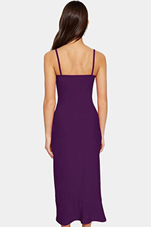 Cut Out Detaylı V Yaka Örme Krep Elbise Yazlık Midi Boy Rahat Ve Şık Profesyonel Görünüm