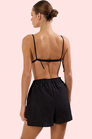 Kadın Kısa Boy Mom Fit Şort Crinkle Dokuma Nefes Alabilir Kumaş Günlük Şıklık Modern Tasarım