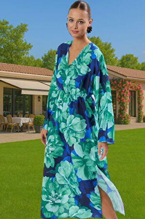 Yazlık Kadın Maxi Elbise Tek Kol Shally Dokuma Çiçek Desenli Profesyonel Görünüm Kaliteli İşçilik