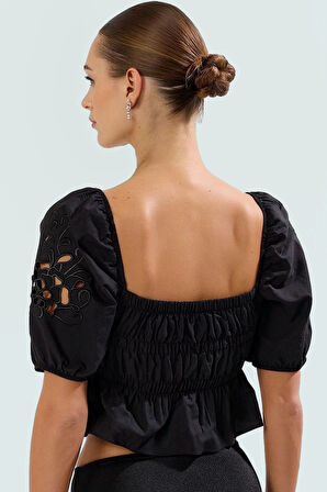 Şık Terrycotton Plaj Bluz Nakışlı Detaylar Fitted Kalıp Yazlık Günlük Kullanım İçin