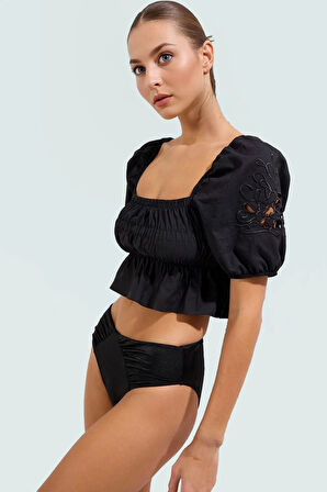 Şık Terrycotton Plaj Bluz Nakışlı Detaylar Fitted Kalıp Yazlık Günlük Kullanım İçin