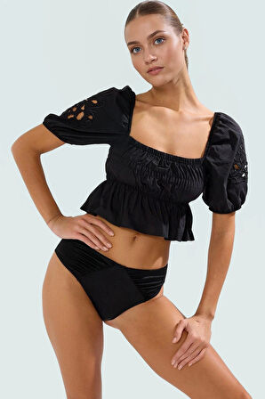 Şık Terrycotton Plaj Bluz Nakışlı Detaylar Fitted Kalıp Yazlık Günlük Kullanım İçin