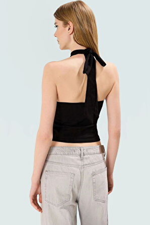 Crop Bluz Örme Boyundan Bağlamalı Rahat Günlük Stil Mükemmel Uyum Premium Kalite