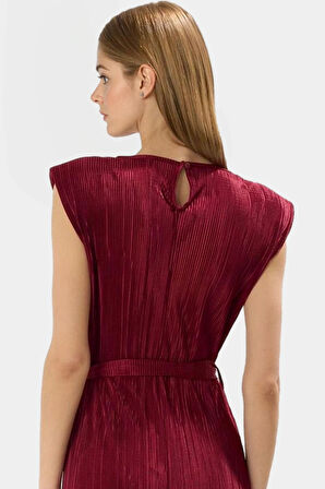 Polyester Örme Kumaş Midi Elbise Shift Kalıp Bisiklet Yaka Vatkalı Uzun Ömürlü