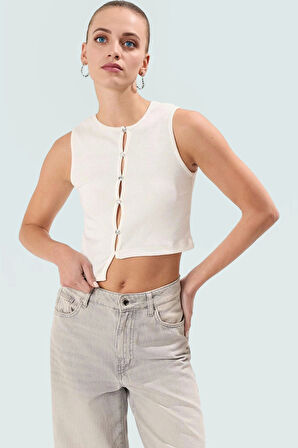 Pamuklu Crop Bluz Fitted Kaşkorse Örme Bisiklet Yaka Rahat Kullanım Trend Tasarım