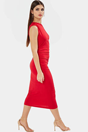 Rahat ve Şık Çok Midi Elbise Kayık Yaka Örme Kumaş Bodycon Konforlu Kesim Zarifane Tasarım